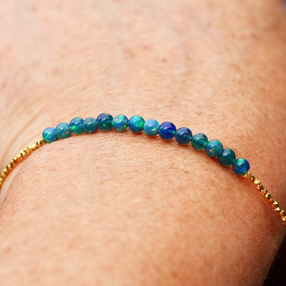 Black Opal Bracelet, Karen Hill Tribe Pure Silver, Rose Gold or Yellow Gold - Picture 3 of 16